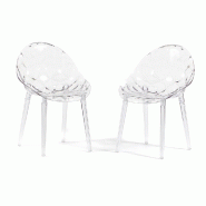RATTATAN Set de 2 chaises en polycarbonate transparent, résistantes, ergonomiques, pour bar, restaurant, cuisine, jardin, design moderne -Diamante- T