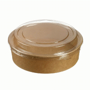 Saladier rond carton kraft avec couvercle PET 1070ml Ø18,7x5,5 cm - par 20