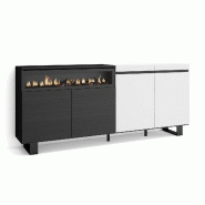 SKRAUT HOME Buffet salon et cuisine, 200x87x35cm, 4 Portes, Cheminée électrique, Design industriel, Blanc et noir - blanc Bois manufacturé 58_4