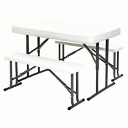 Table et bancs extérieurs - Ensemble Party - Surface en polyéthylène et piètement en acier peint Table et bancs extérieurs - Ensemble Party - Surface en polyéthylène et piètement en acier peint