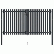 Vidaxl portail de clôture à double porte acier 306x220 cm anthracite 146354