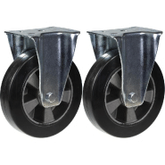 Roulette de 200mm 8" en caoutchouc noir, fixe, capacité de 900kg, jeu de 2 Roulette de 200mm 8" en caoutchouc noir, fixe, capacité de 900kg, jeu de 2