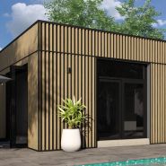 Bardage métallique imitation bois avec bandes noires