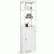 COSTWAY Armoire haute 5 niveaux étroite, avec étagères réglables et porte, gain de place, blanc - blanc Bois manufacturé TI88031IT