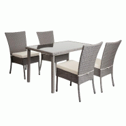 Décoshop26 - Ensemble table et 4 fauteuils de jardin en polyrotin gris coussins crème 04_0006765 - gris 3000261879145
