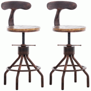 Décoshop26 - Lot de 2 tabourets de bar industriels en bois et métal bronze – Réglables en hauteur avec dossier et repose-pieds 10_0006486 - méta