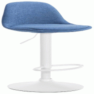 Décoshop26 - Tabouret de bar x1 moderne et confortable assise en tissu bleu pieds en métal blanc 10_0006104 - bleu métal 3000265390769