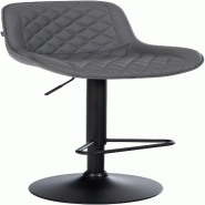 Décoshop26 - Tabouret de bar x1 repose-pieds hauteur réglable en similicuir gris foncé coutures losange cadre métal noir 10_0005929 - gris métal