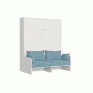Itamoby Lit double escamotable Kentaro 160 cm avec canapé en frêne blanc, bleu clair - blanc 8050598059364