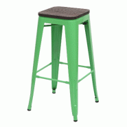 Mendler Tabouret de bar HWC-A73 avec assise en bois, chaise de bar, métal design industriel empilable ~ vert - vert Bois massif 74920