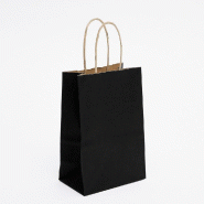 Sac kraft noir poignées torsadées 14x8,5x21,5cm - par 50 - robuste et élégant pour petits articles