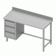 Table inox de travail adossée avec trois tiroirs à gauche sans étag... - P930366100