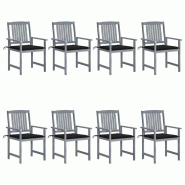 VidaXL Chaises De Jardin Et Coussins Lot De 8 Bois Acacia Solide Gris - gris 8720286508213