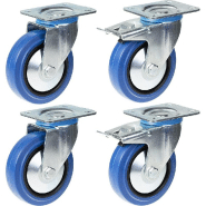 Roulette 125mm 5" en caoutchouc bleu, pivotante et avec frein, forte capacité de 800kg, jeu de 4 Roulette 125mm 5" en caoutchouc bleu, pivotante et avec frein, forte capacité de 800kg, jeu de 4