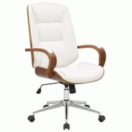 CLP Fauteuil de bureau Yankton en similicuir avec coque de siège en bois Noyer / Blanc - blanc polyester 318678 CLP Fauteuil de bureau Yankton en similicuir avec coque de siège en bois Noyer / Blanc - blanc polyester 318678