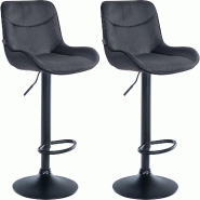 Décoshop26 - Lot de 2 tabourets de bar pivotant forme ergonomique surpiqûres décoratives en velours noir cadre en métal noir 10_0006362 - noir mé