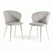 RATTATAN Lot de 2 chaises d’intérieur en velours, dossier enveloppant, pieds en métal, design élégant, pour cuisine, bar et restaurant – Clari