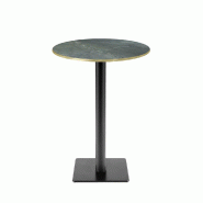 RestooTab - Mange-debout Milan T Ø50cm décor marbre jade chants couleur laiton - vert fonte TB-MITFF-R50M-MB.JAD-LAI