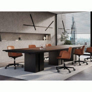 Table de réunion en placage bois avec les extrémités en simili-cuir