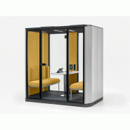Cabine acoustique 4 personnes Coda avec banquette et table Cabine acoustique 4 personnes Coda avec banquette et table
