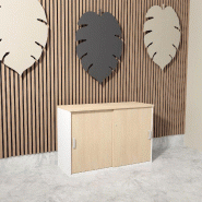 Armoire basse à portes coulissantes Mobel Linea. - 100, Blanc pastel, Chêne moyen_0