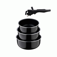 BERGNER Click&Cook - Ensemble de 3 casseroles Ø16/Ø18/Ø20 cm en aluminium embouti noir avec poignée amovible - multi-matériau Q4970