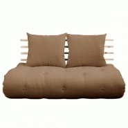 CANAPÉ LIT FUTON SHIN SANO MOCCA ET PIN MASSIF COUCHAGE 140*200 CM.