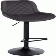 Décoshop26 - Tabouret de bar x1 repose-pieds hauteur réglable en velours noir coutures losange cadre métal noir 10_0005626 - noir métal 3000265125507
