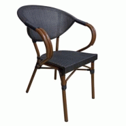 Emh Chaise MOKA empilable alu décor bois, tressage Rotin Gris FONCE - aluminium BISCHMOKAGRISFONCE