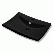 Helloshop26 - Lavabo vasque rectangulaire en céramique noir de luxe avec trop-plein et trou 60 x 44 cm céramique noir 02_0002489 - 3000099861534