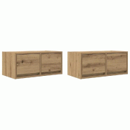 Helloshop26 - Lot de 2 meubles TV muraux design épuré rangement 60 x 31 x 25,5 cm en bois d'ingénierie chêne artisanal 02_0051686 - Bois massif 30