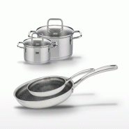 Lot de 2 Poêles 24/28cm & 2 Faitouts 12/16cm Elo Relief Evolution - gris inox 3176239954845