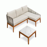 REMARQUABLE Salon bas de jardin 4 places Aluminium effet bois - ALPHI - marron aluminium 3700917630341