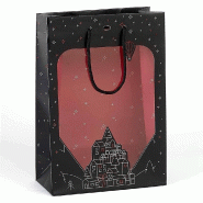 Sac papier décor village fenêtre PVC int. Rouge 20x10x29cm par 12