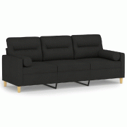 VidaXL Canapé 3 places avec oreillers décoratifs noir 180 cm tissu Modèle Rovelis - 3200833