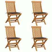 VidaXL Chaises De Jardin Et Coussins Taupe Lot De 4 Bois Teck Massif - gris 3062576