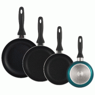 WellHome - Set de 4 poêles Ø16/20/24/28 cm en aluminium pressé coloris bleu métallisé - aluminium PK8111