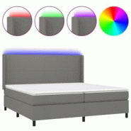 Décoshop26 - Lit LED avec cadre, sommier, tête de lit réglable, matelas 200x200 cm en tissu gris foncé - TDL0208313 Décoshop26 - Lit LED avec cadre, sommier, tête de lit réglable, matelas 200x200 cm en tissu gris foncé - TDL0208313