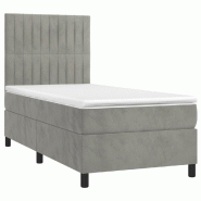 Décoshop26 - Cadre de lit LED avec sommier tête de lit matelas 80x200cm tissu velours gris clair TDL0208495 - gris 3001543282721_0
