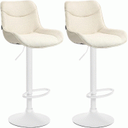 Décoshop26 - Lot de 2 tabourets de bar pivotant forme ergonomique surpiqûres décoratives en tissu crème cadre en métal blanc 10_0006004 - beige m