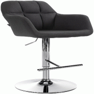 Décoshop26 - Tabouret de bar chaise haute x1 fonction rotation 360° en tissu noir avec coutures décoratives piètement métal chromé 10_0005276 -