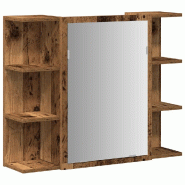Helloshop26 - Armoire à miroir moderne salle de bain 80 x 20,5 x 64 cm grand rangement finition lisse en bois vieux bois 02_0050720 - Bois massif 300