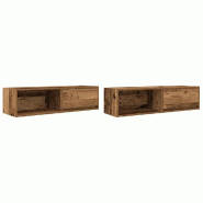 Helloshop26 - Lot de 2 meubles TV muraux peu encombrants avec grand espace de rangement 100 x 31 x 25,5 cm en bois d'ingénierie 02_0051669 - Bois mas