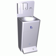 Lave-mains sur pieds complet - acier inoxydable avec distributeur de savons et poubelle intégrée Lave-mains sur pieds complet - acier inoxydable avec distributeur de savons et poubelle intégrée