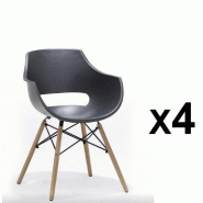 LOT DE 4 CHAISES SCANDINAVE REMO COQUE NOIRE PIÉTEMENT HÊTRE NATUREL