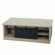 Mendler Table basse HWC-K75, table d'appoint table de salon, porte coulissante 6 compartiments de rangement, aspect bois métal 44x120x60cm ~ couleur
