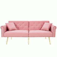 Merax canapé-lit 2 places en velours rose, dossier réglable sur 3 positions, pieds dorés, 2 coussins, 173 x 75 x 70 cm - rose WF281676677P