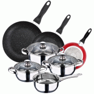 San Ignacio - Batterie de Cuisine Faro : 4 Marmites avec Couvercles et Jeu de 3 Poêles Navy (Ø16/20/24 cm) en Acier inoxydable/Aluminium embouti - m