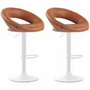 CLP Lot de 2 Tabourets de bar Olinda en similicuir hauteur réglable et siège pivotant Marron clair/Blanc - marron polyester 320285 CLP Lot de 2 Tabourets de bar Olinda en similicuir hauteur réglable et siège pivotant Marron clair/Blanc - marron polyester 320285