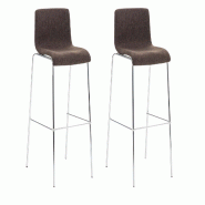 Décoshop26 - Lot de 2 tabourets de bar avec repose-pieds dossier incurvé en tissu marron et 4 pieds en métal chromé 10_0004192 - marron métal 300